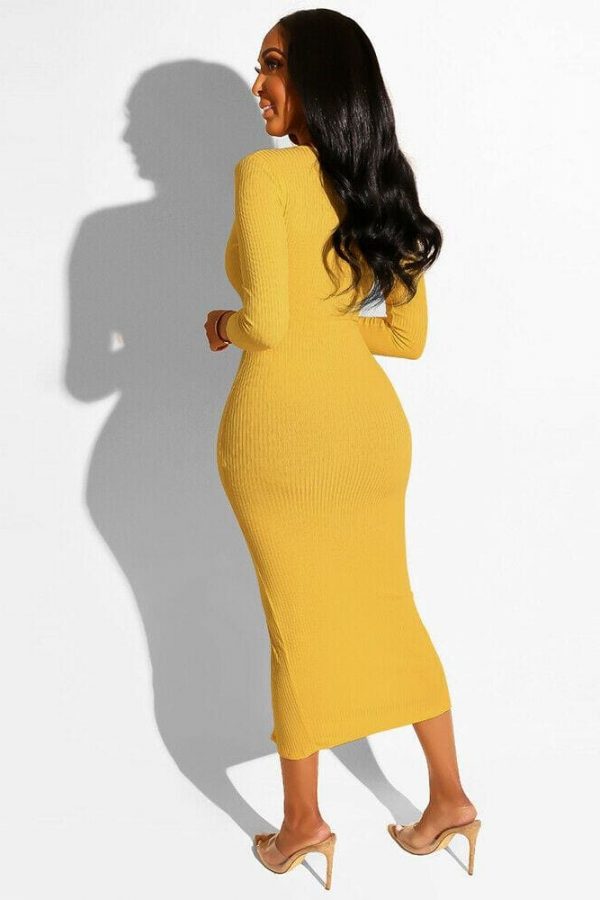 The Best Women's Wrap V-neck Ribbed Knit Elegant Ladies Slim Bodycon Jumper Casual Midi Dress Online - Takalr