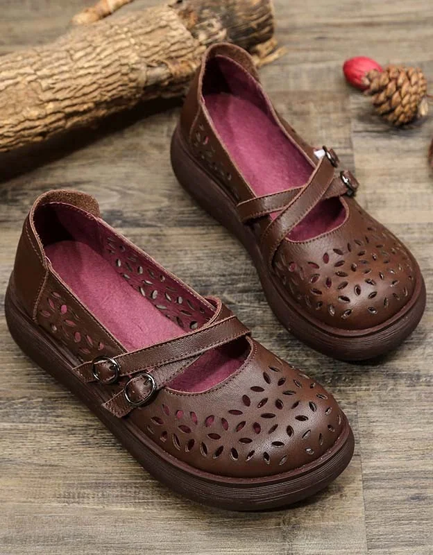 Front Cross Buckle Handmade Retro Sandals Women Sandals - Image 3