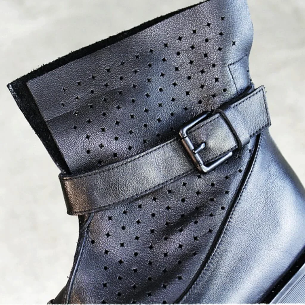 Open Toe Retro Leather Wedge Sandals Women Sandals - Image 2