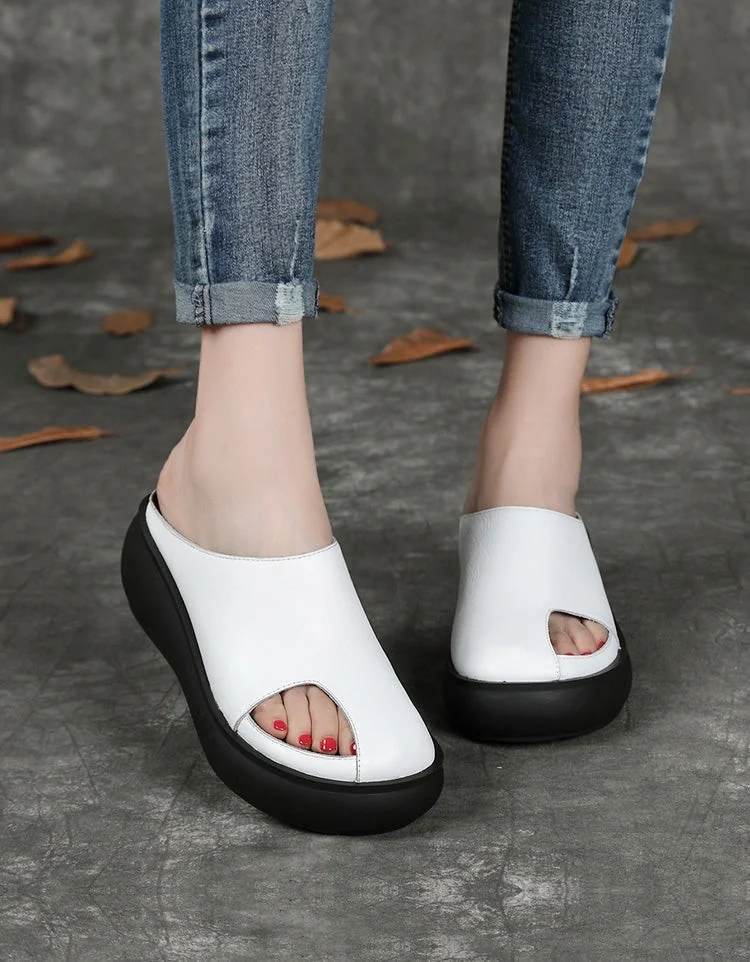 Open Toe Wide Box Wedge Sandals Slippers Women Sandals - Image 2