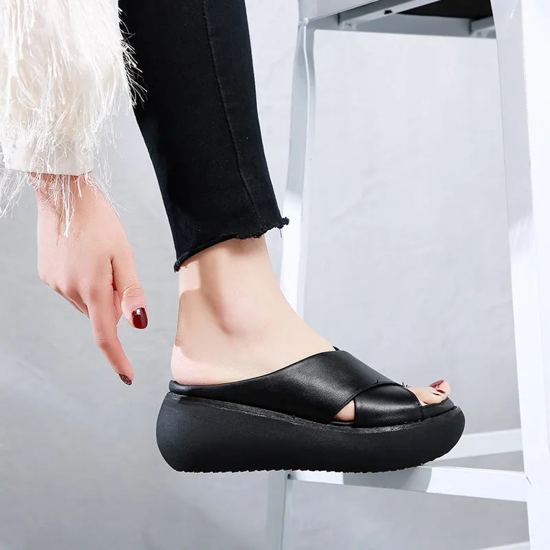 Summer Cross Strap Wedge Slippers Women Sandals - Image 2