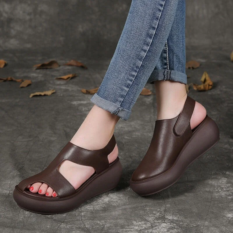 Handmade Open Toe Wedge Sandals Slingback Women Sandals - Image 4
