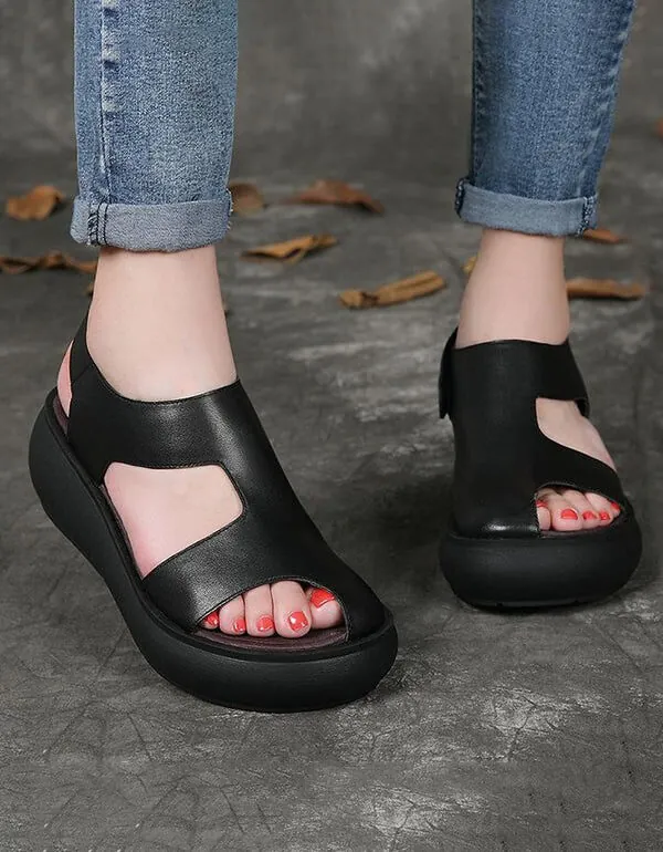 Handmade Open Toe Wedge Sandals Slingback Women Sandals - Image 2