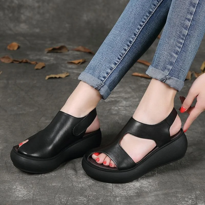 Handmade Open Toe Wedge Sandals Slingback Women Sandals - Image 3