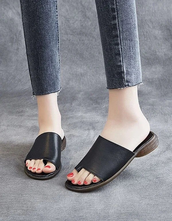 Comfortable Summer Leather Slippers Slip Toe Women Sandals