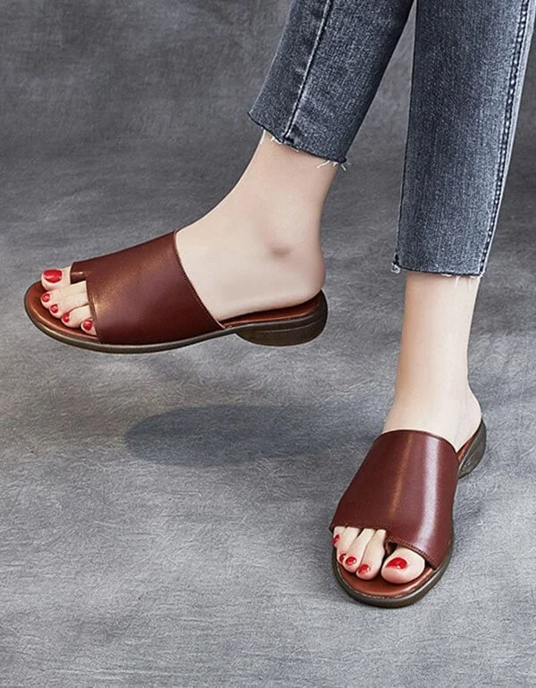 Comfortable Summer Leather Slippers Slip Toe Women Sandals - Image 3