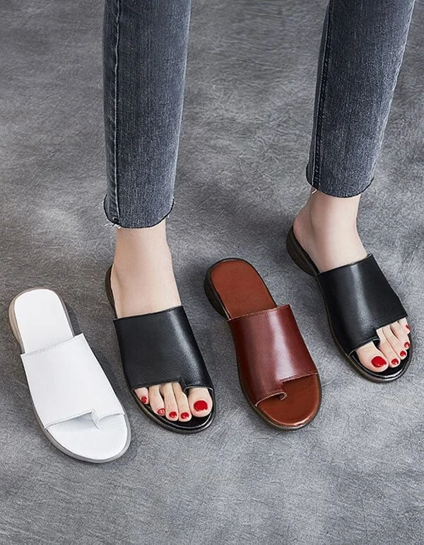 Comfortable Summer Leather Slippers Slip Toe Women Sandals - Image 4