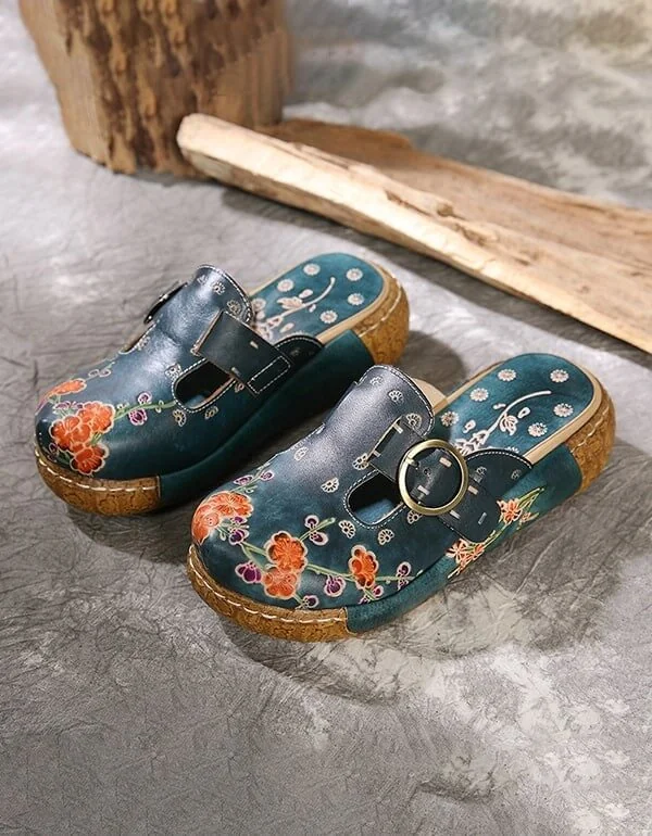 Ethnic Style Printed Flower Summer Slippers Women Sandals