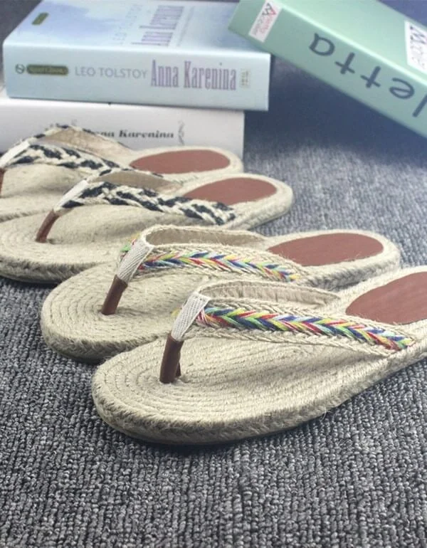 Handmade Woven Flip Flops Beach Summer Slippers Women Sandals - Image 4