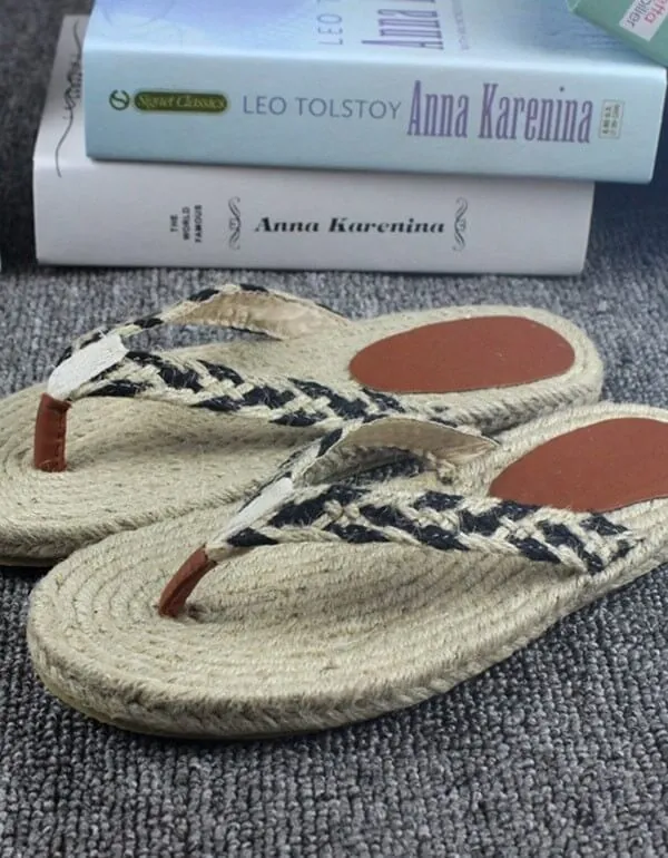 Handmade Woven Flip Flops Beach Summer Slippers Women Sandals - Image 3