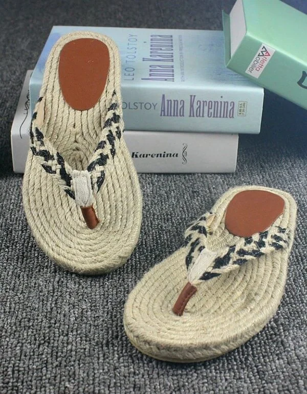 Handmade Woven Flip Flops Beach Summer Slippers Women Sandals - Image 2