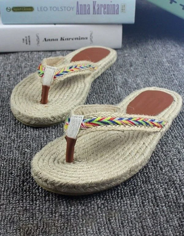 Handmade Woven Flip Flops Beach Summer Slippers Women Sandals