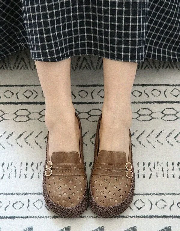 Handmade Woven Retro Leather Slippers Women Sandals - Image 5