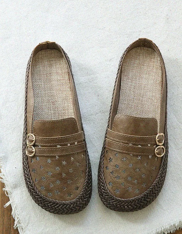 Handmade Woven Retro Leather Slippers Women Sandals - Image 6