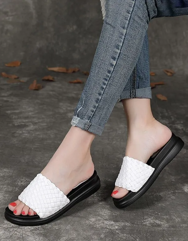 Leather Woven Summer Beach Slippers Women Sandals - Image 4