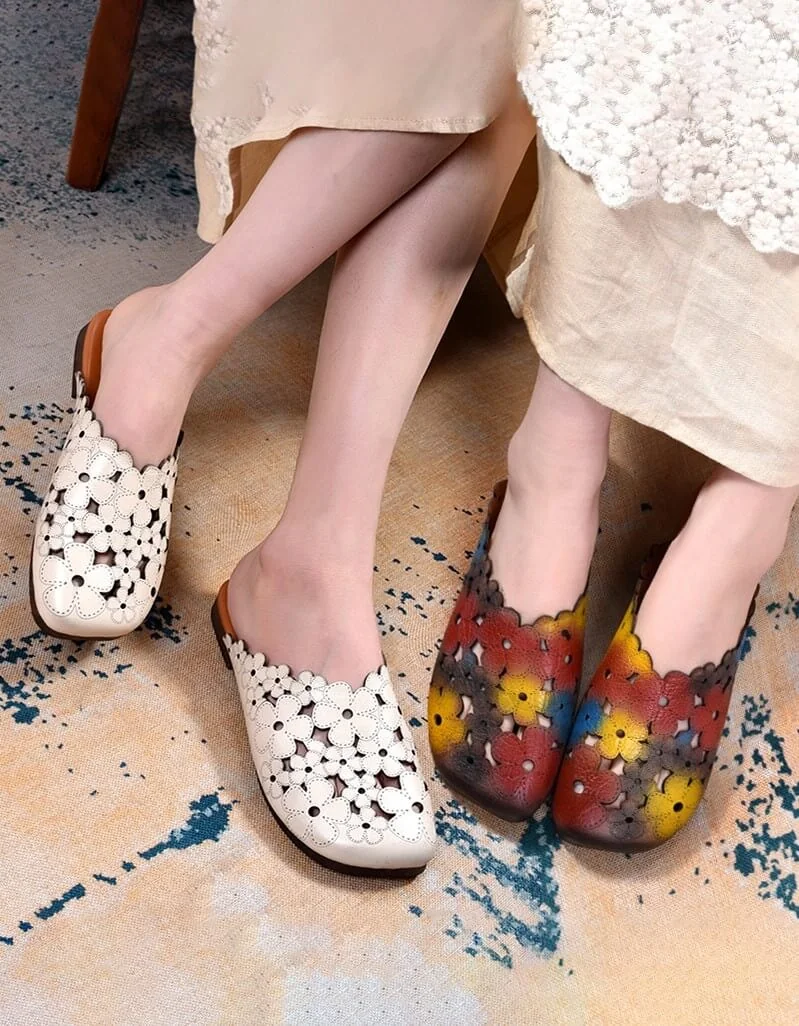 Retro Leather Flower Summer Slippers Women Sandals - Image 2