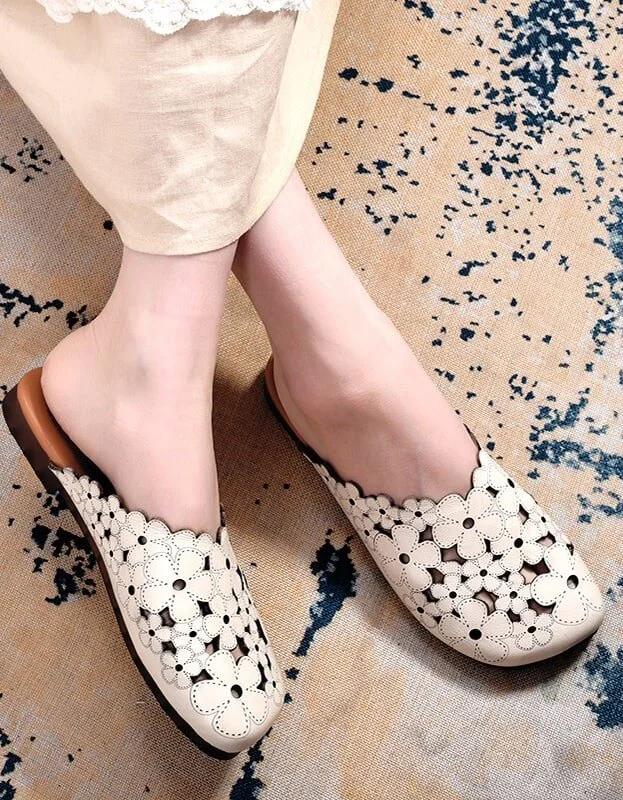 Retro Leather Flower Summer Slippers Women Sandals - Image 4