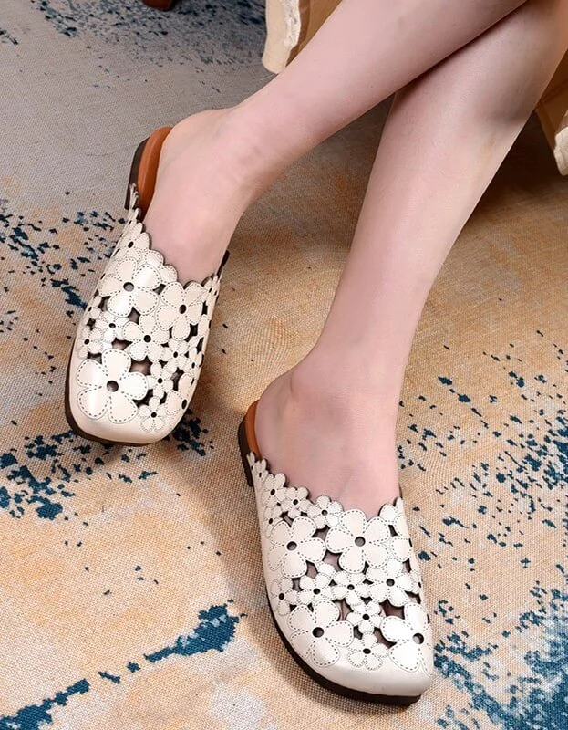 Retro Leather Flower Summer Slippers Women Sandals - Image 5