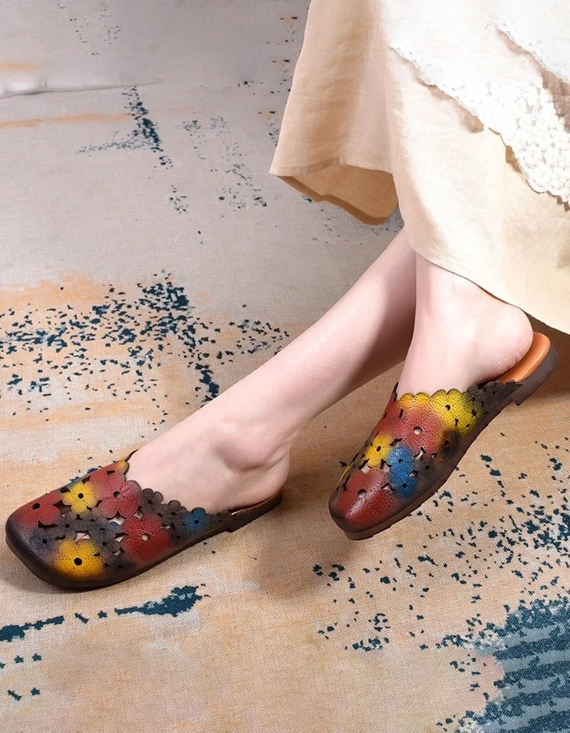 Retro Leather Flower Summer Slippers Women Sandals - Image 3