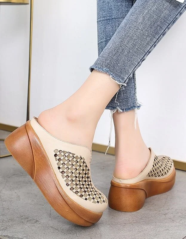 Retro Leather Summer Hollow Platform Slippers Women Sandals - Image 6
