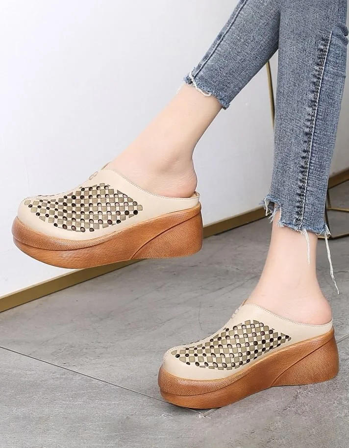 Retro Leather Summer Hollow Platform Slippers Women Sandals - Image 4