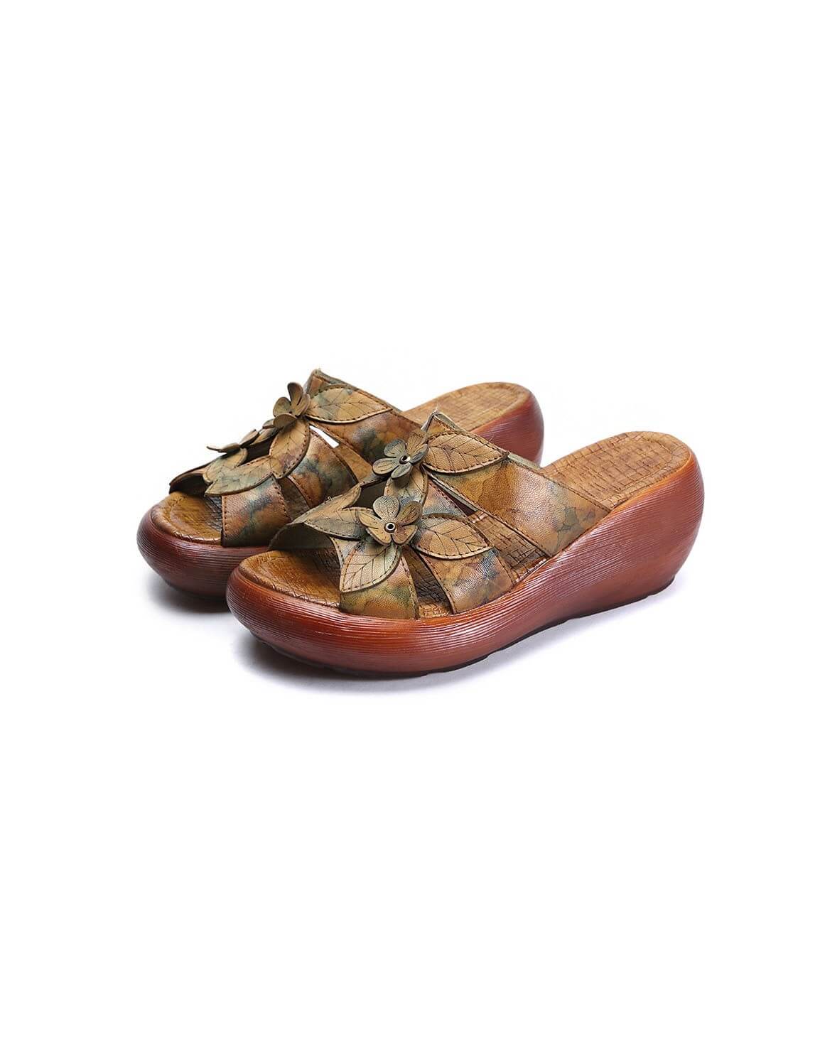 Summer Flowers Comfortable Retro Wedge Slippers Women Sandals