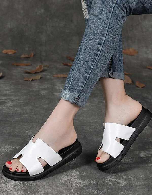 Summer Retro Leather Slippers Women Sandals - Image 3