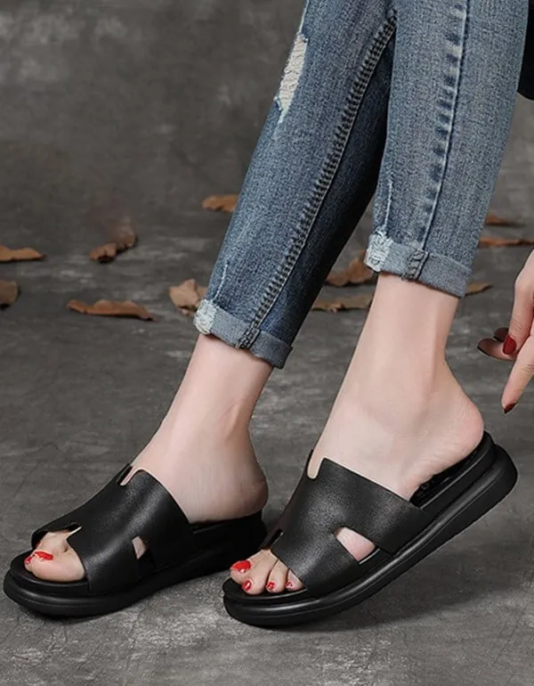 Summer Retro Leather Slippers Women Sandals - Image 2