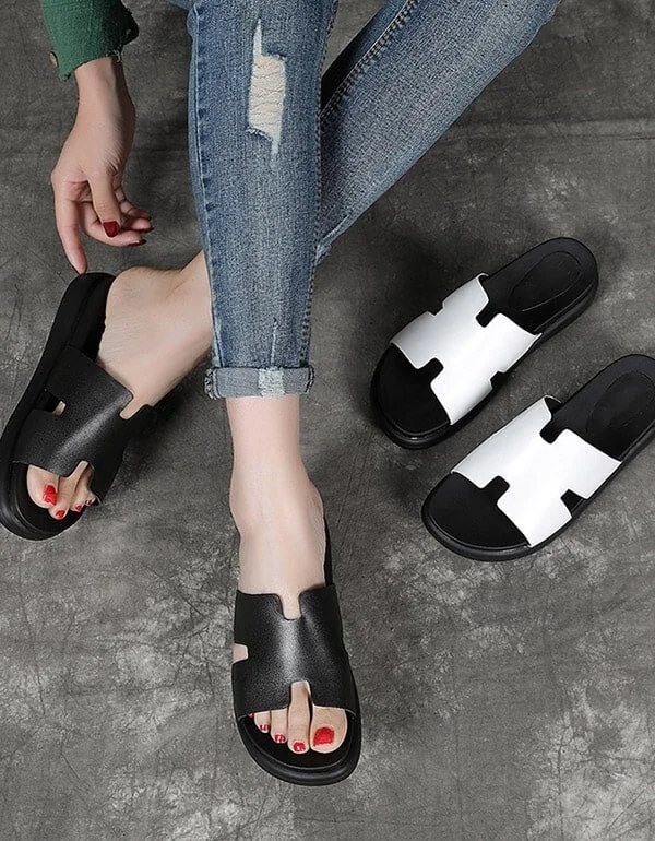 Summer Retro Leather Slippers Women Sandals