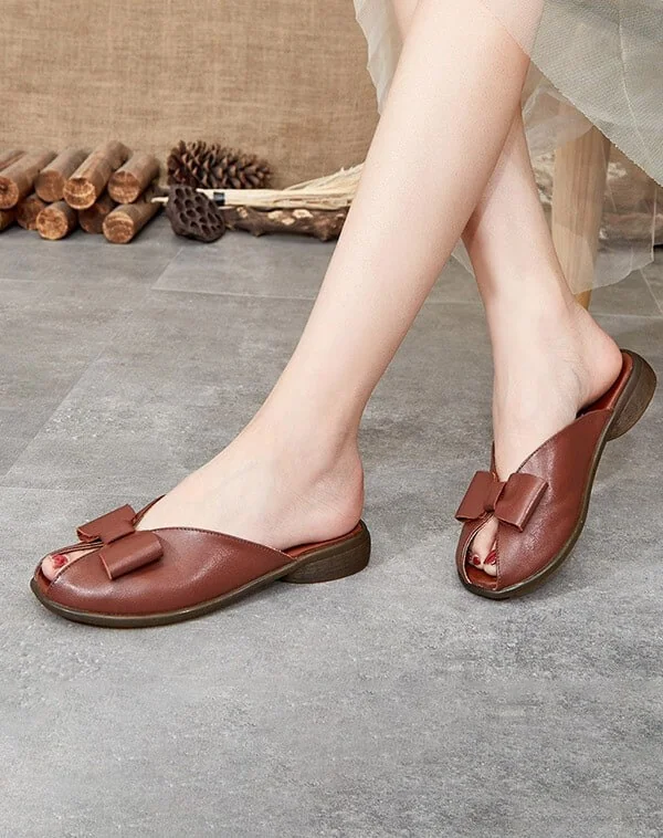 Summer Leather Bowknot Beach Slippers Women Sandals - Image 2
