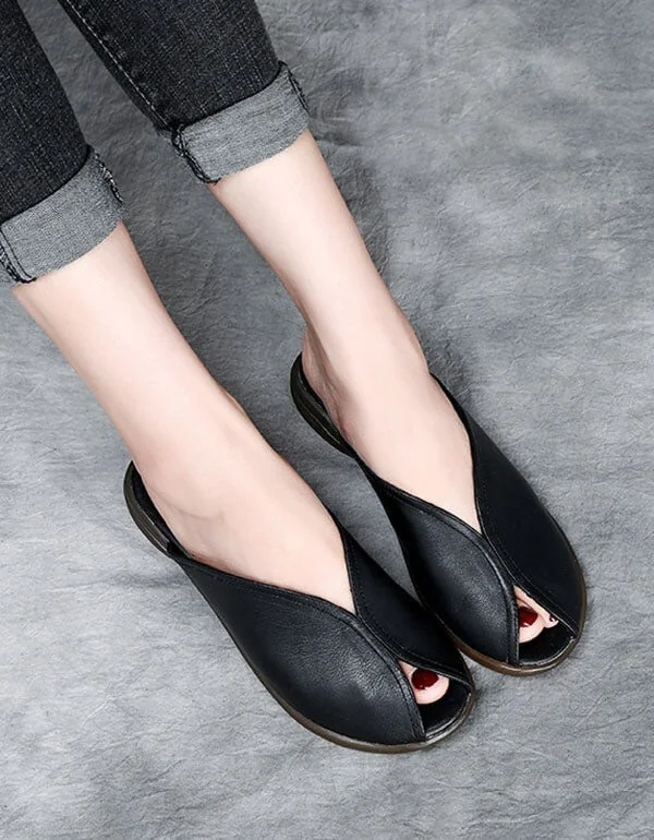 Summer Leather Handmade Casual Slippers Women Sandals - Image 2